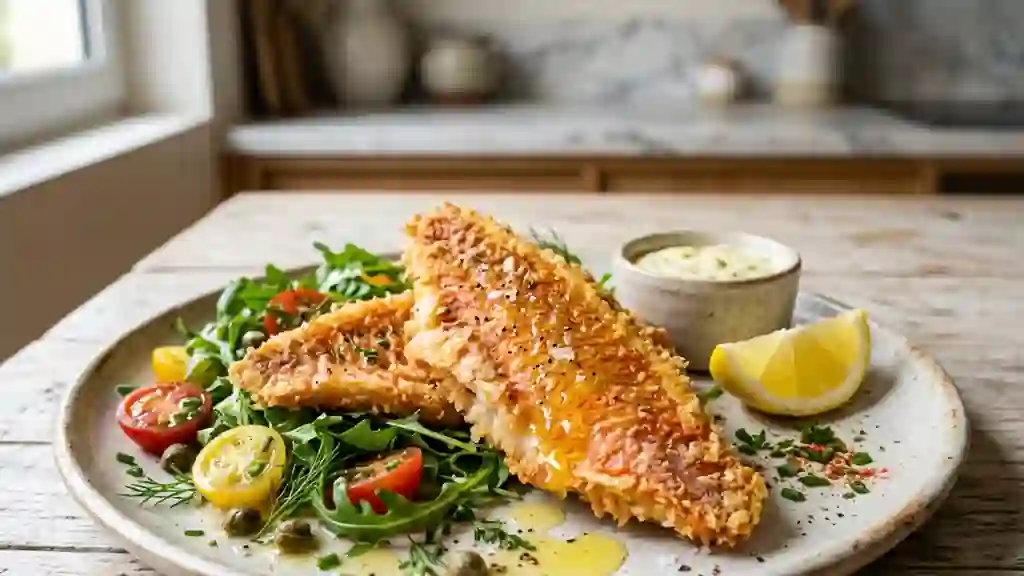 Filets de rouget panés et dorés au citron - Photo de présentation