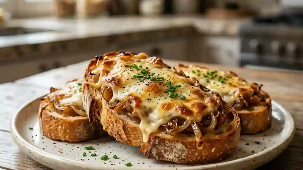 Croûtes aux oignons confits et fromage - Photo de présentation