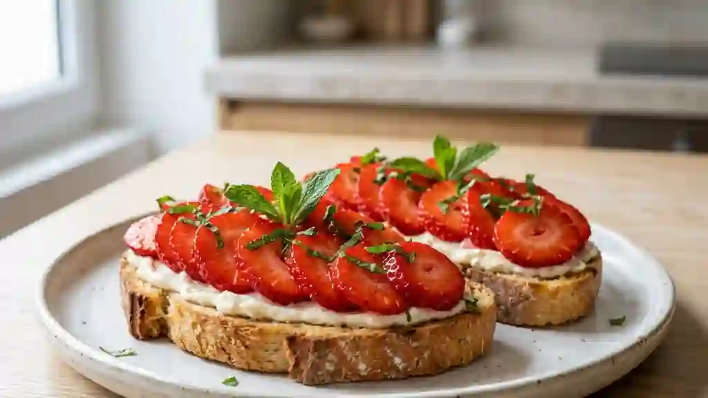 Croûtes croustillantes aux fraises et menthe - Photo de présentation