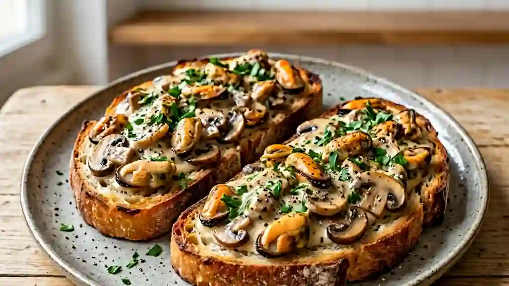 Croûtes croustillantes aux moules et champignons - Photo de présentation
