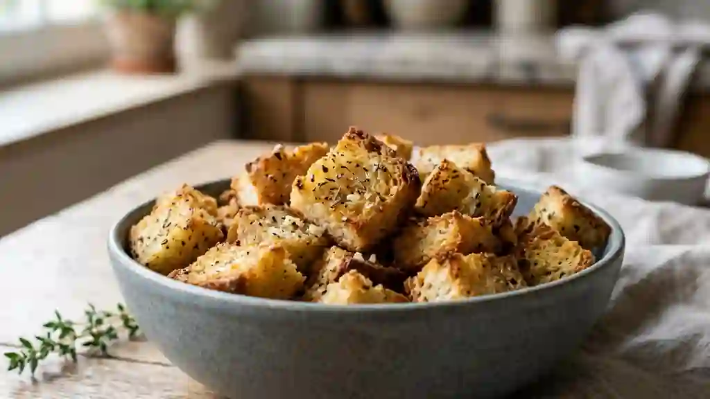 Croûtons craquants à l'ail et herbes - Photo de présentation