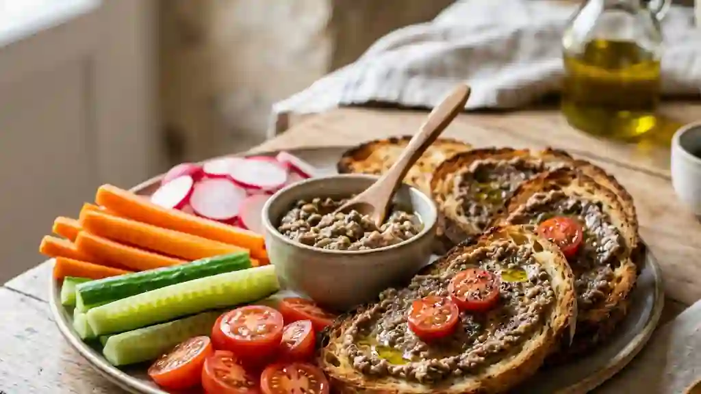 Tartines croquantes et crudités à l'anchoïade - Photo de présentation
