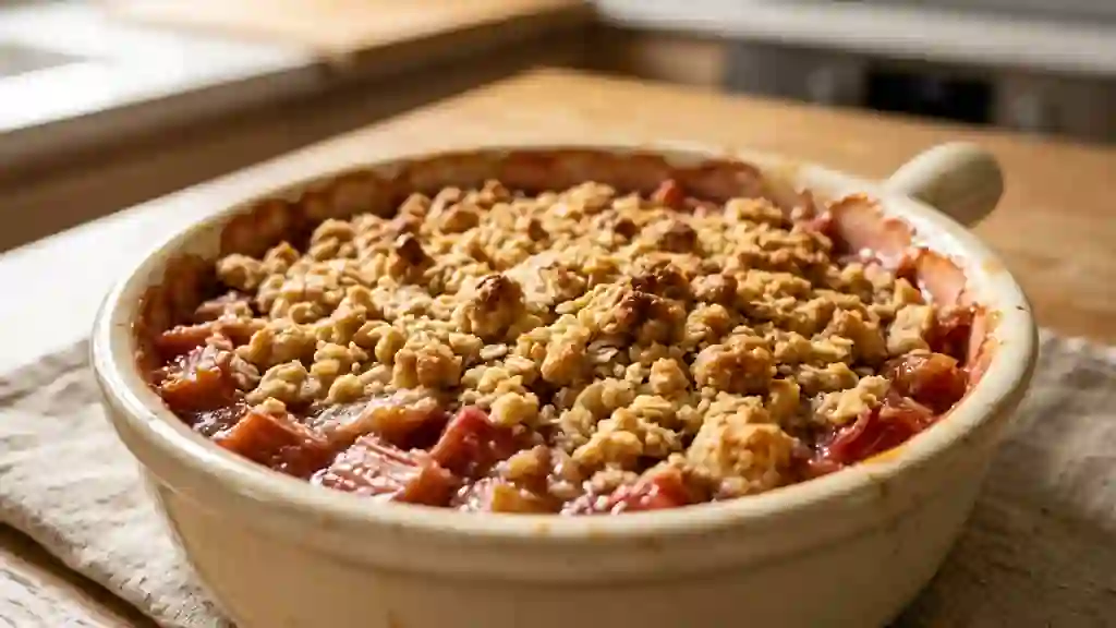 Crumble à la rhubarbe fondant et croustillant - Photo de présentation