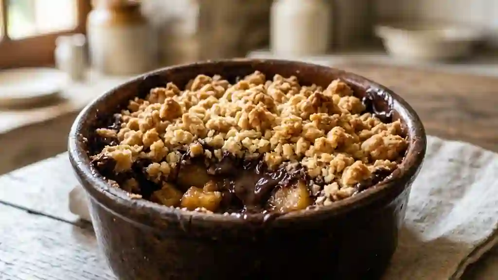 Crumble croquant pomme et chocolat fondant - Photo de présentation
