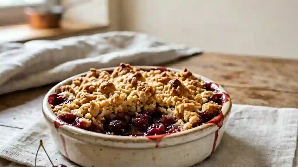 Crumble aux cerises fondantes et sablé croquant - Photo de présentation