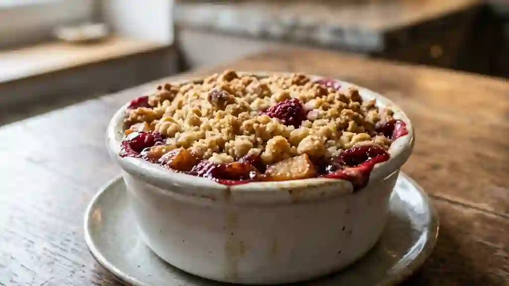 Crumble pomme-framboise fondant et croustillant - Photo de présentation