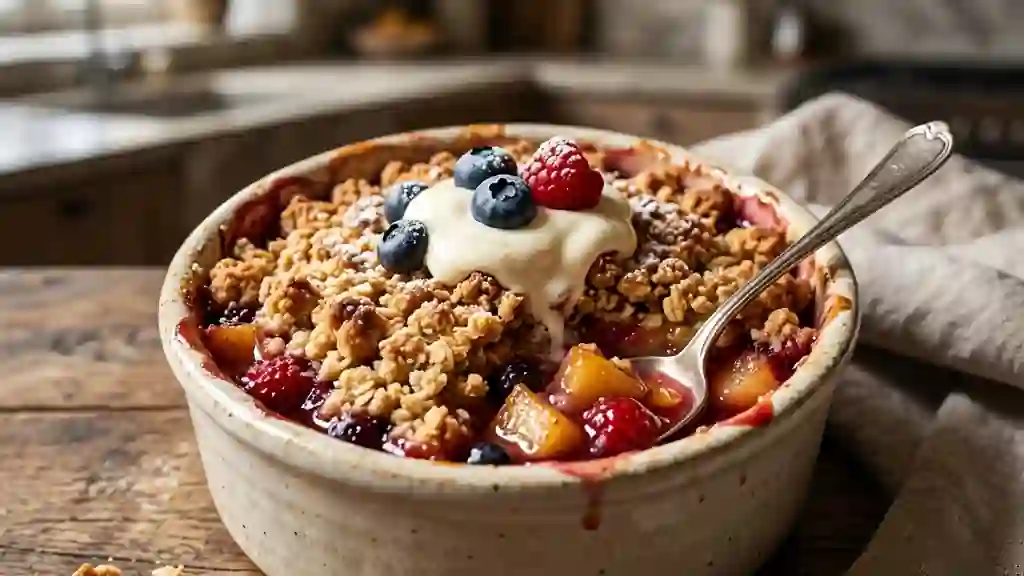 Crumble croustillant pommes et fruits rouges - Photo de présentation