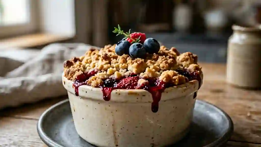 Crumble aux fruits rouges fondant et sablé - Photo de présentation