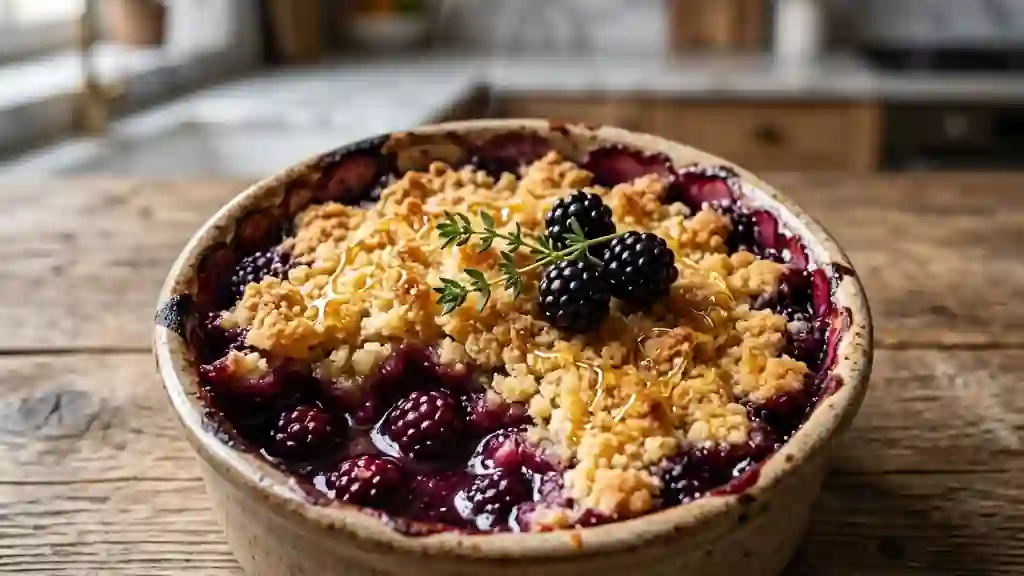 Crumble mûres amande et filet de miel - Photo de présentation