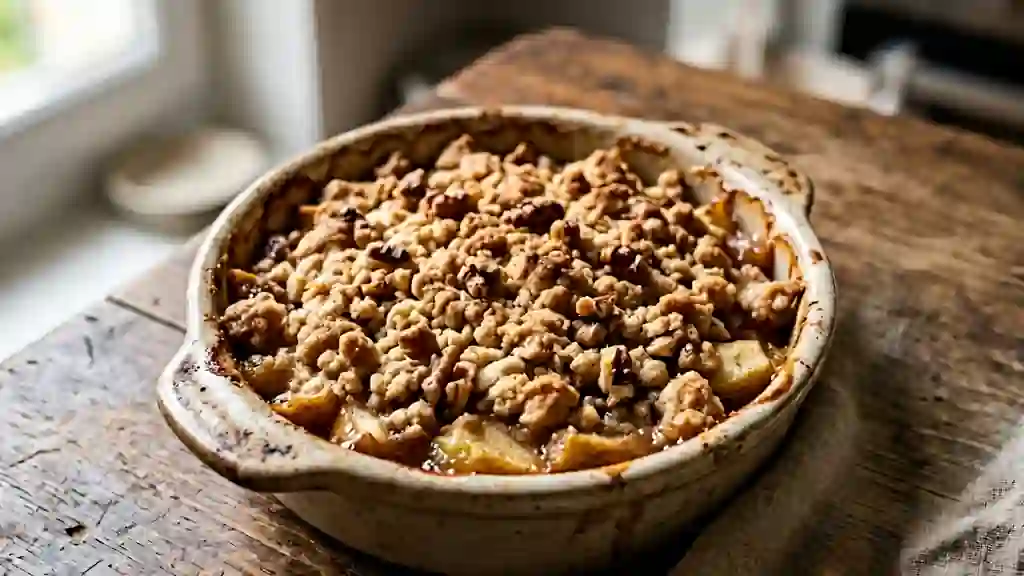 Crumble pomme-noix croustillant à la cannelle - Photo de présentation