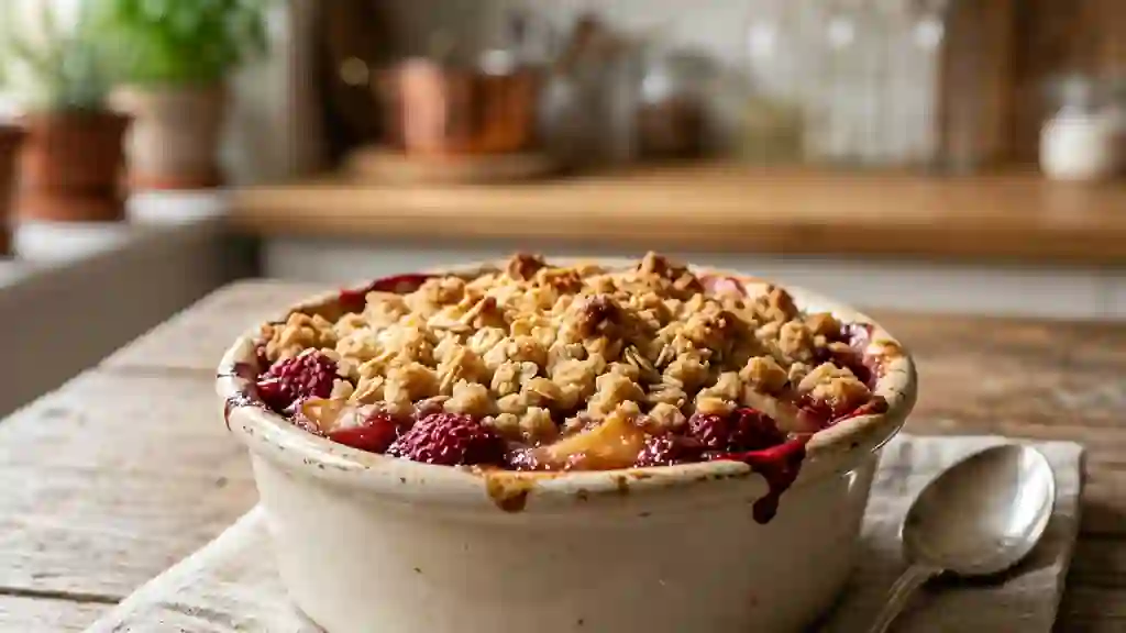 Crumble croustillant pomme et framboises - Photo de présentation