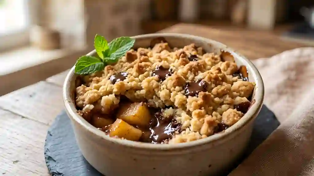 Crumble fondant pomme et pépites de chocolat - Photo de présentation