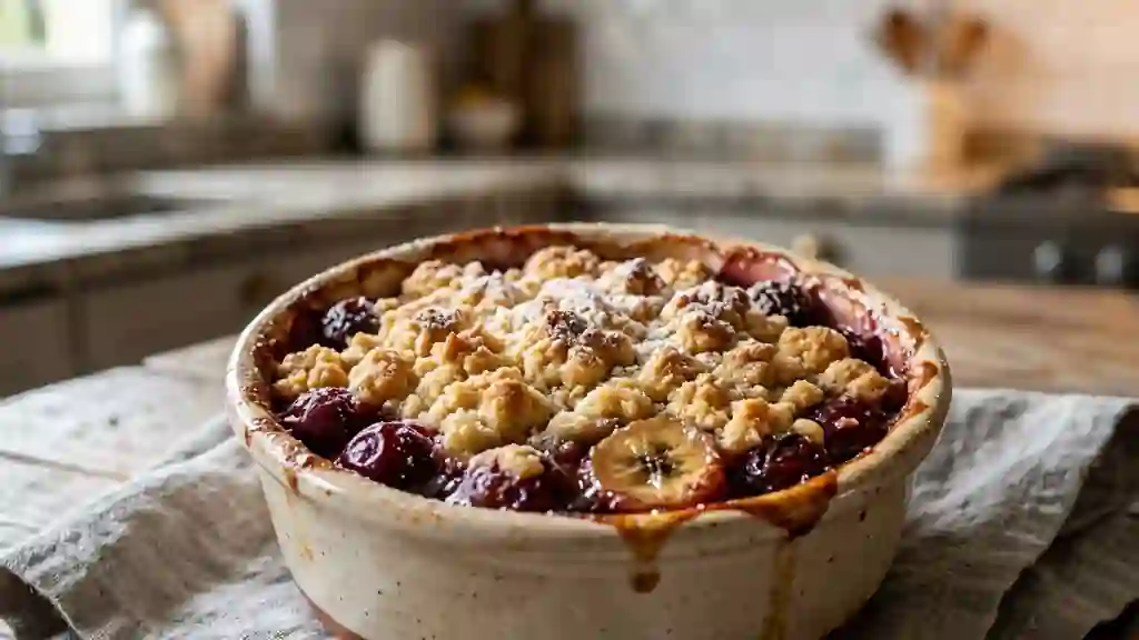 Crumble fondant griottes et bananes - Photo de présentation