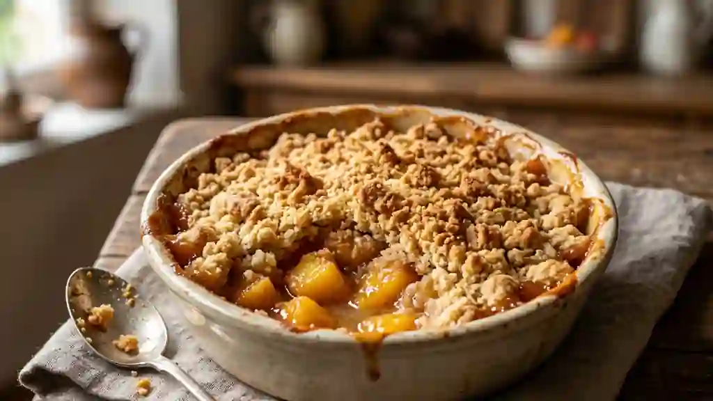 Crumble fondant pêches et amaretti croquants - Photo de présentation