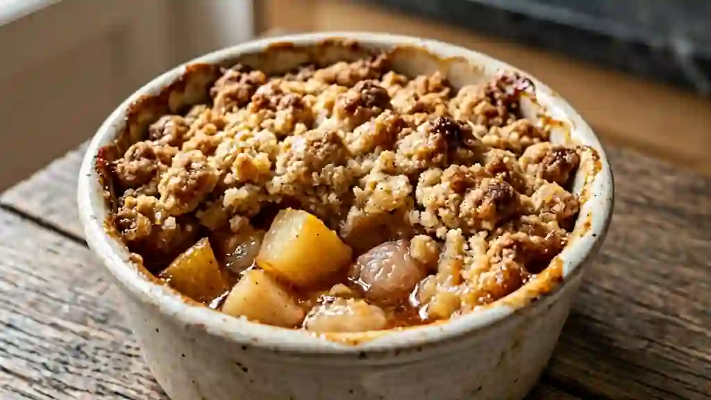 Crumble croustillant poire, litchi et cognac - Photo de présentation