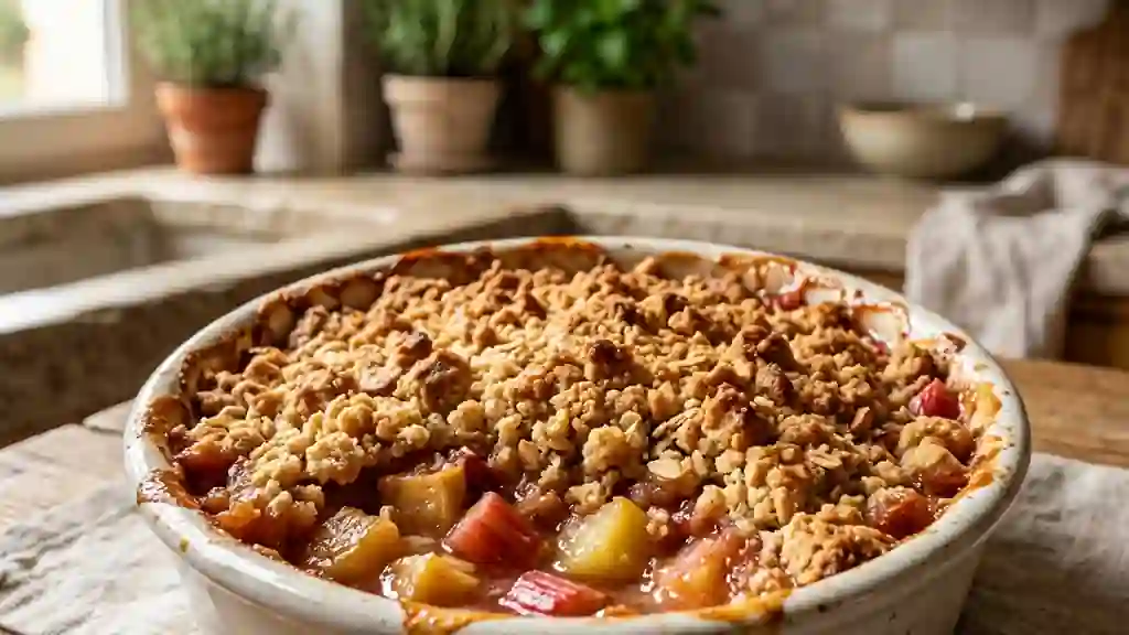 Crumble croustillant pomme et rhubarbe - Photo de présentation