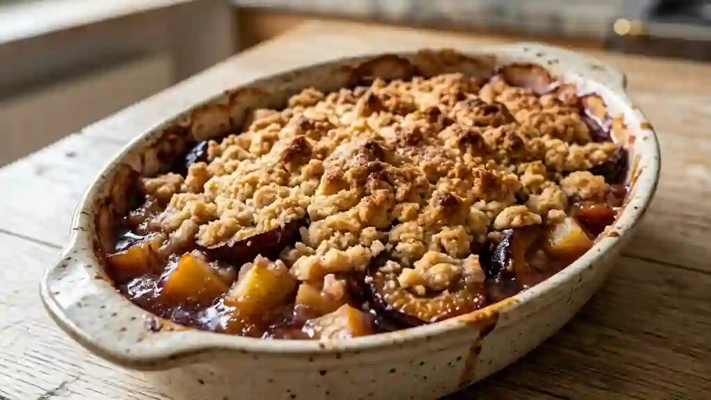 Crumble fondant quetsches-pommes à la cannelle - Photo de présentation