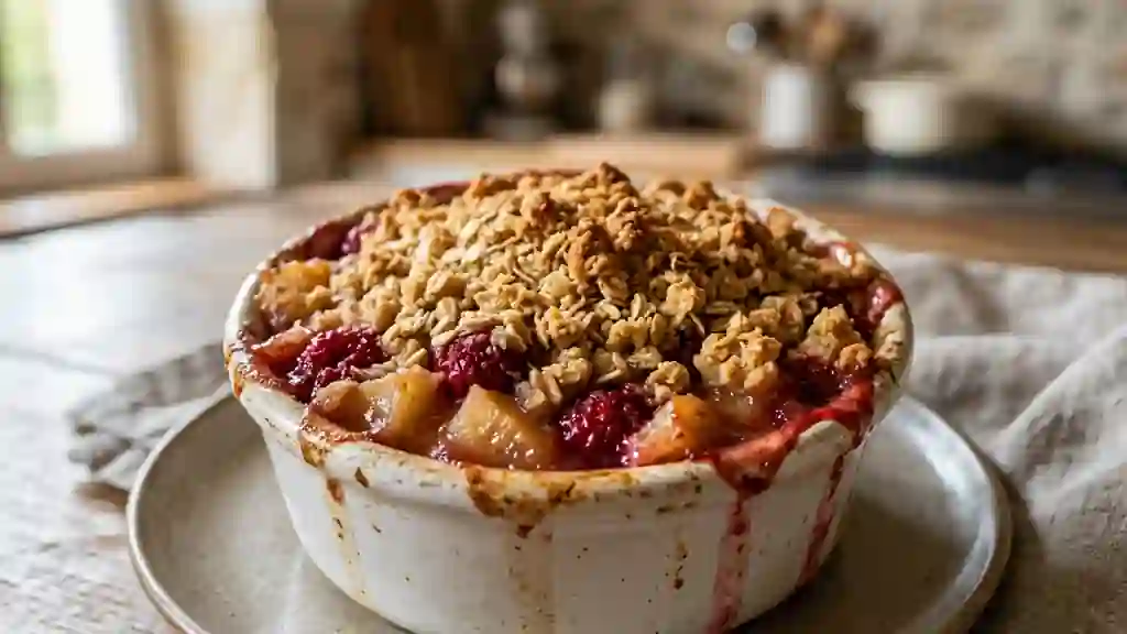 Crumble pomme framboise au croquant d'avoine - Photo de présentation