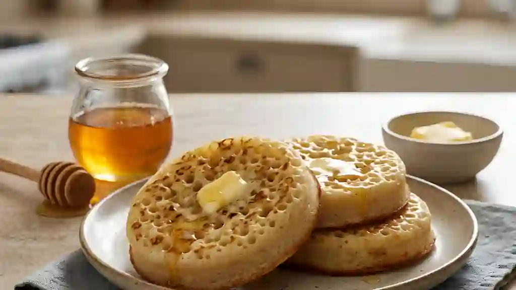 Crumpets Moelleux aux Alvéoles d'Or - Photo de présentation