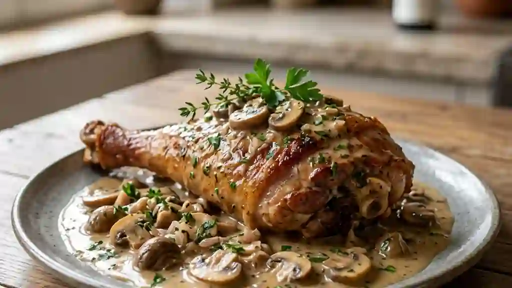 Cuisse de dinde braisée au Riesling et crème - Photo de présentation