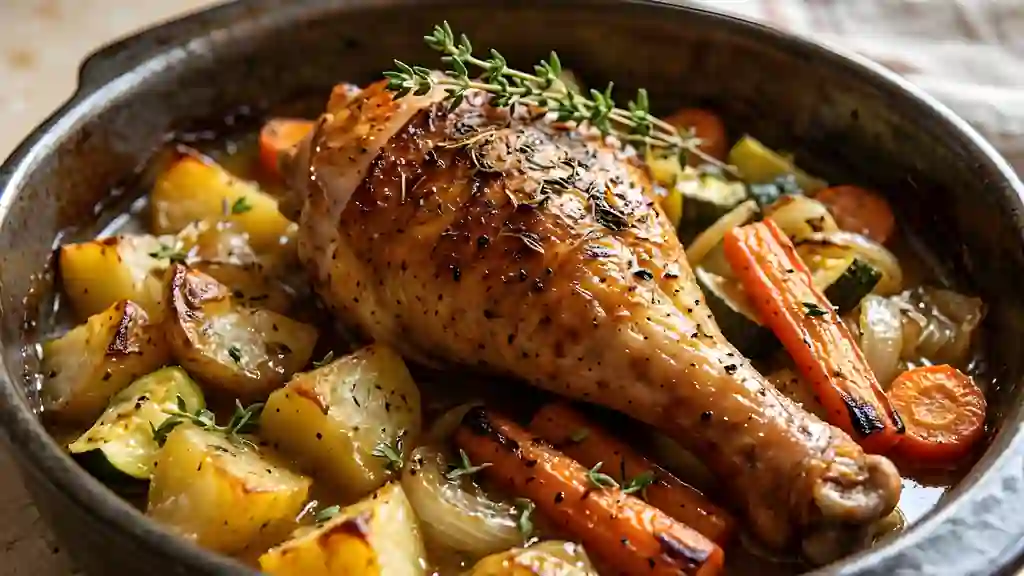 Cuisse de dinde rôtie et ses légumes fondants - Photo de présentation