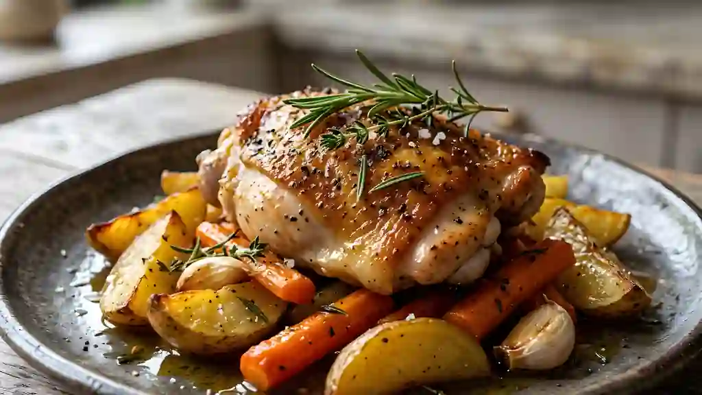 Cuisse de poulet rôtie au thym et romarin - Photo de présentation