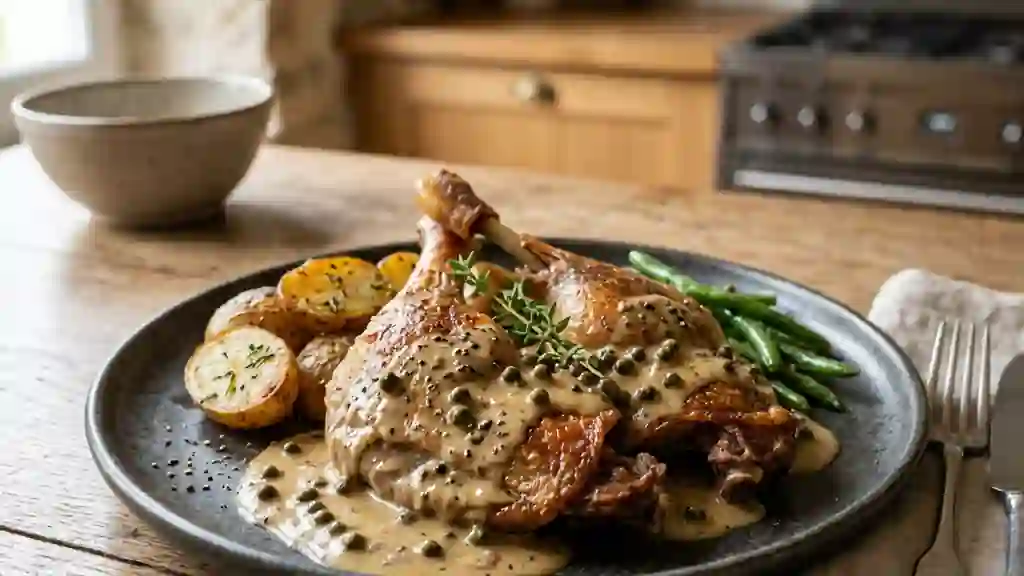 Cuisses de canard fondantes au poivre vert - Photo de présentation