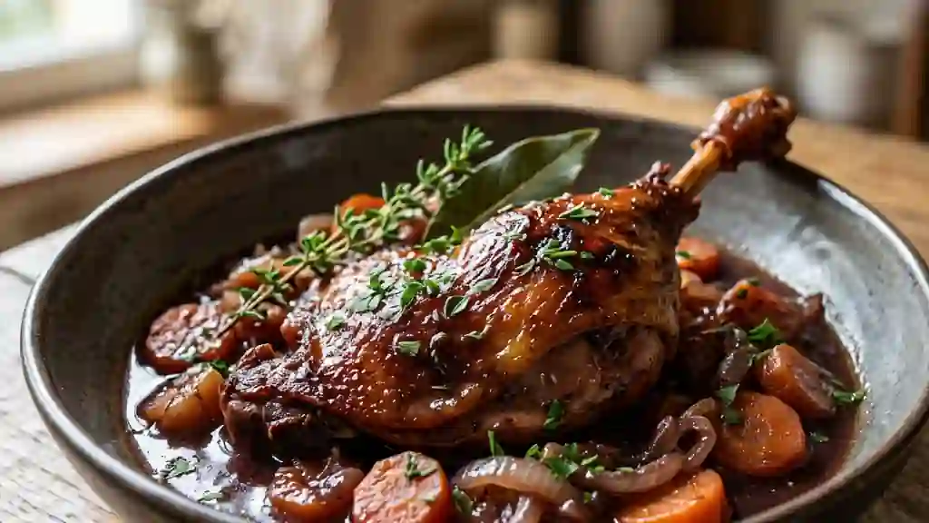 Cuisses de canard fondantes au vin rouge - Photo de présentation