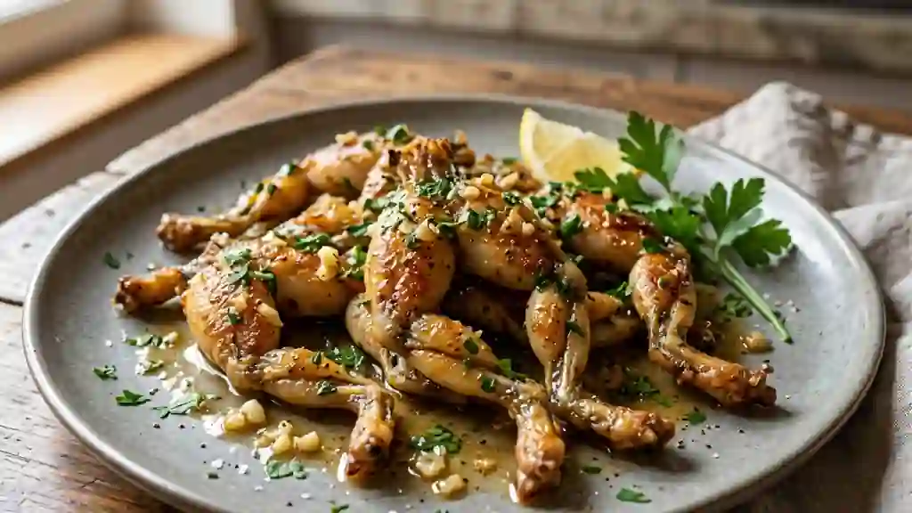 Cuisses de grenouille dorées au beurre citronné - Photo de présentation