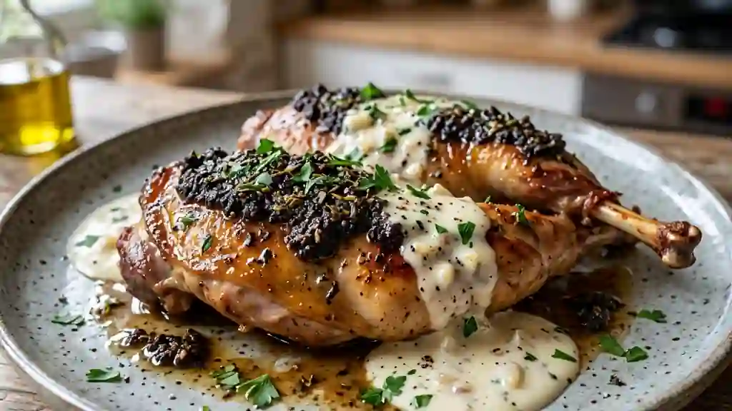Lapin Fondant Tapenade et Crème d'Ail Soyeuse - Photo de présentation