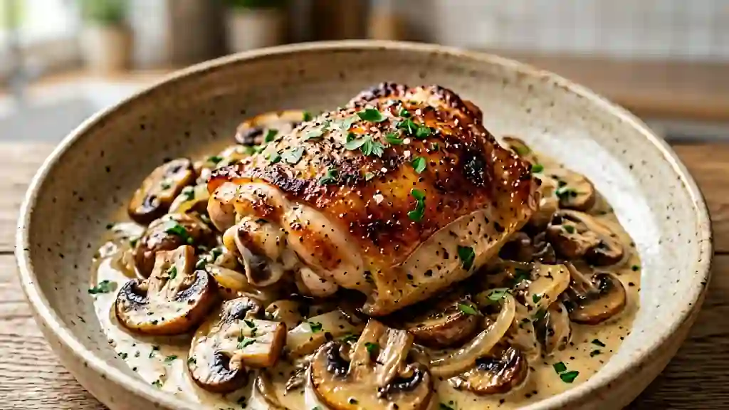 Cuisses de poulet fondantes aux champignons - Photo de présentation