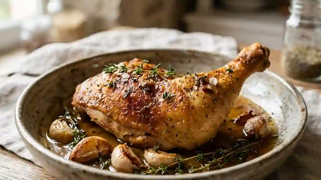 Cuisses de poulet croustillantes ail et thym - Photo de présentation