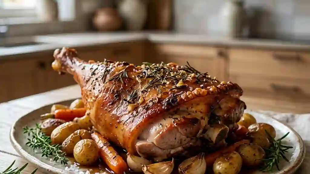 Cuissot de cochon de lait rôti et craquant - Photo de présentation