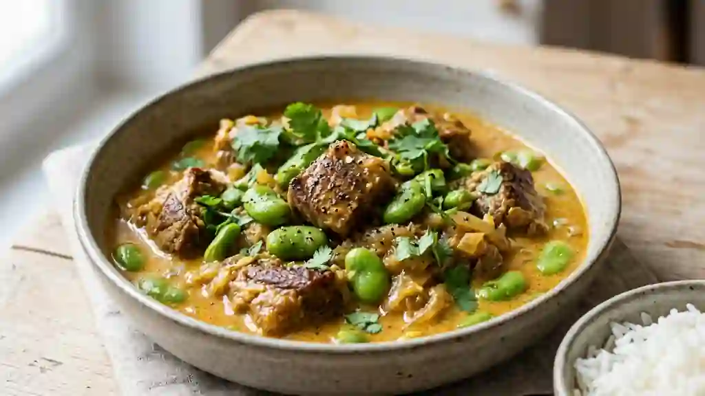 Curry d'agneau fondant au coco et fèves - Photo de présentation
