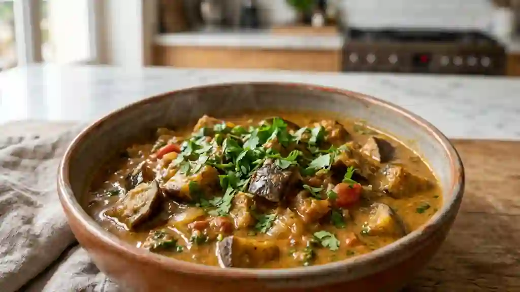Curry d'aubergines fondant au lait de coco - Photo de présentation