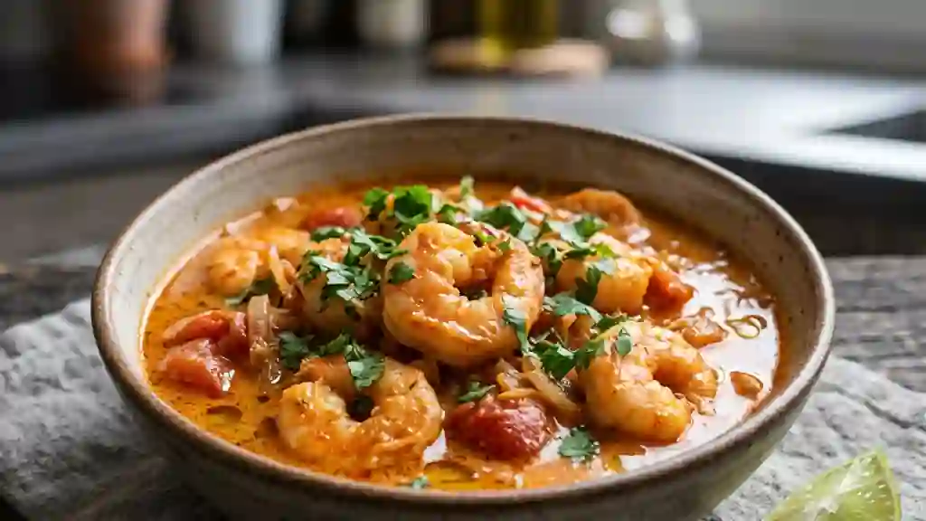 Crevettes au curry rouge et coco velouté - Photo de présentation