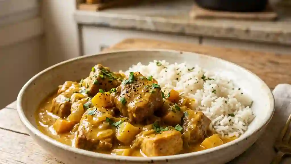 Curry de porc fondant au cidre et pommes - Photo de présentation