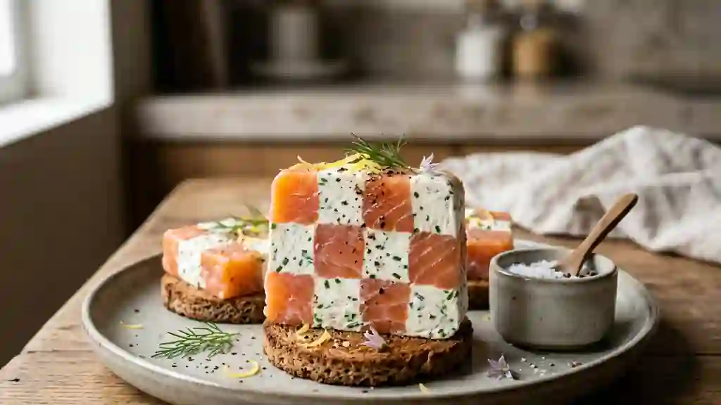 Damier de saumon fumé au fromage frais - Photo de présentation