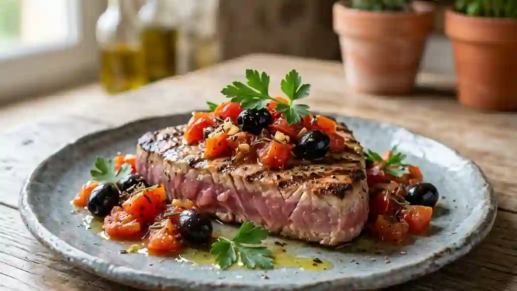 Thon rouge grillé aux olives et tomates - Photo de présentation