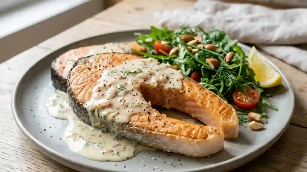 Saumon poêlé et sa crème onctueuse aigre-douce - Photo de présentation
