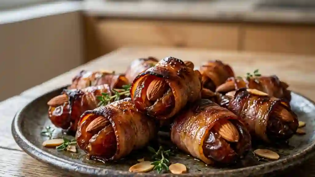 Dattes au bacon grillé et amandes torréfiées - Photo de présentation