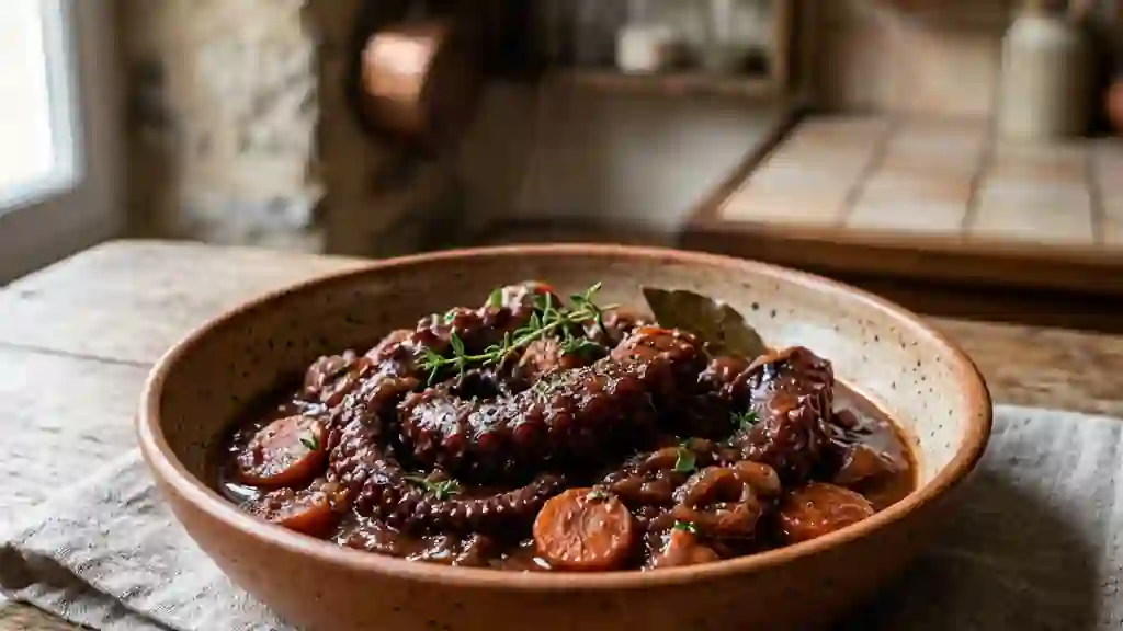 Poulpe en Daube Fondant au Vin Rouge - Photo de présentation
