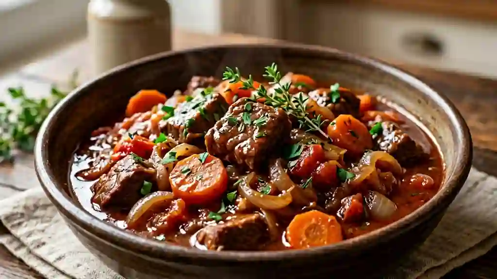 Daube de veau fondante au vin rouge et thym - Photo de présentation