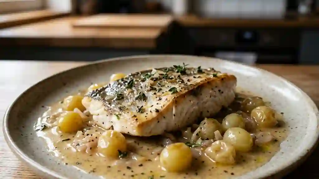 Daurade fondante au vin blanc et raisins - Photo de présentation