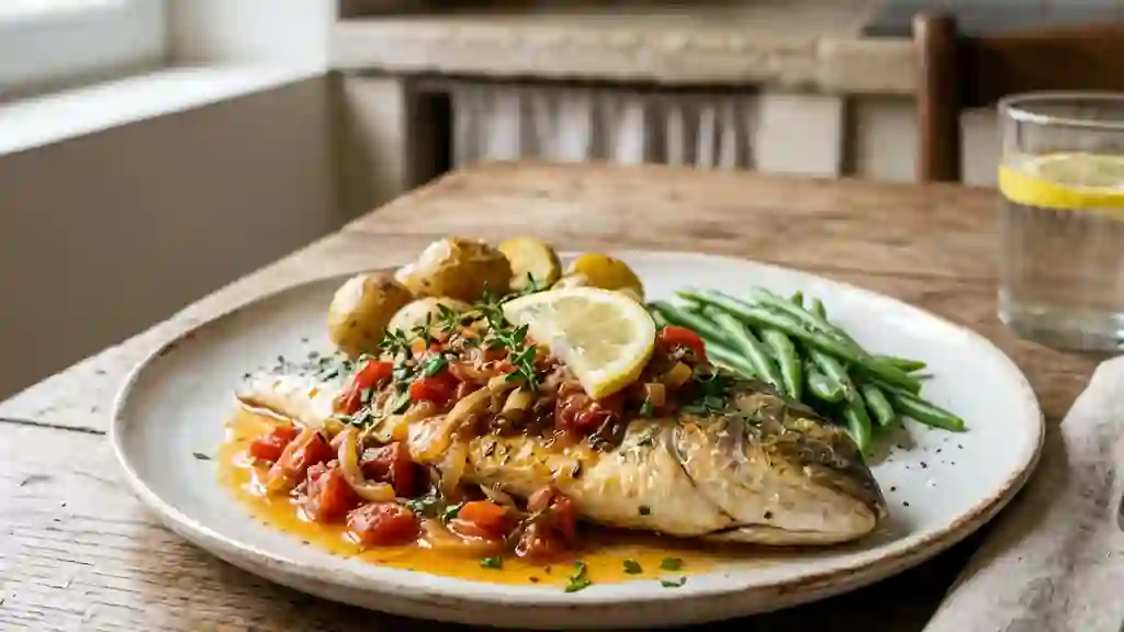 Daurade rôtie au citron et tomates fondantes - Photo de présentation