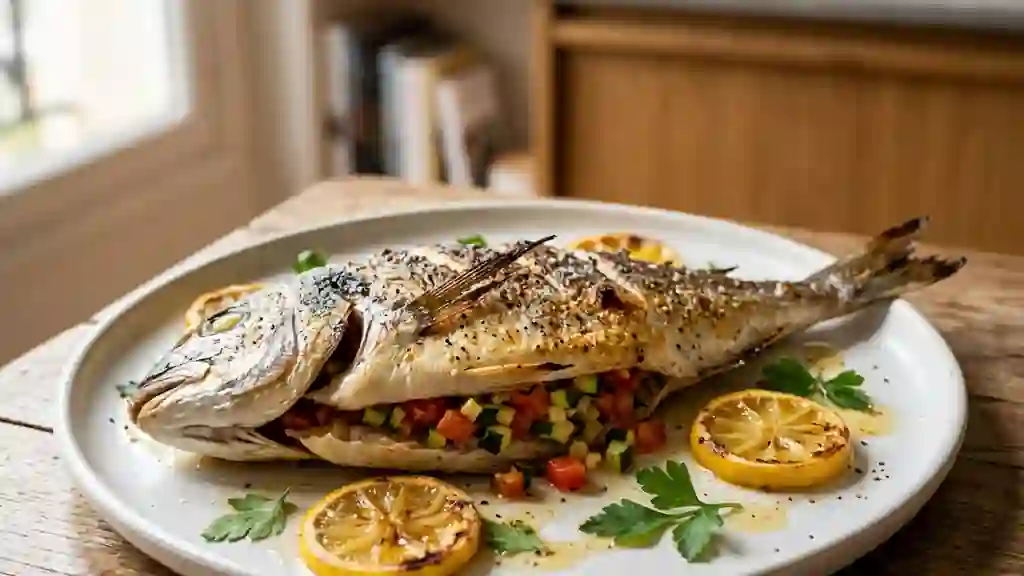 Daurade rôtie aux petits légumes - Photo de présentation