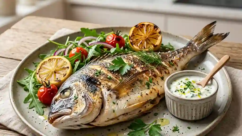 Daurade grillée, sauce yaourt acidulée - Photo de présentation