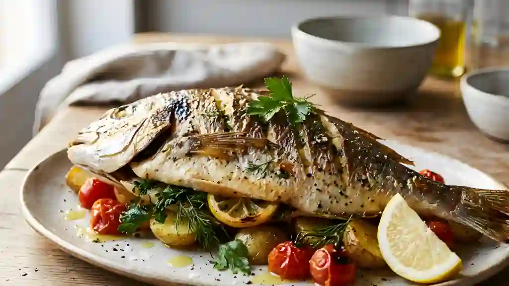 Daurade rôtie au citron et herbes fraîches - Photo de présentation