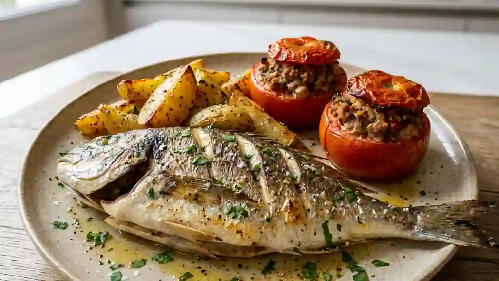 Daurade rôtie et tomates farcies gourmandes - Photo de présentation