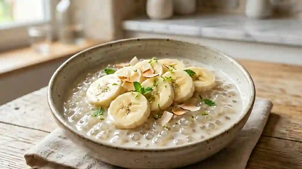 Bananes fondantes au lait de coco et tapioca - Photo de présentation